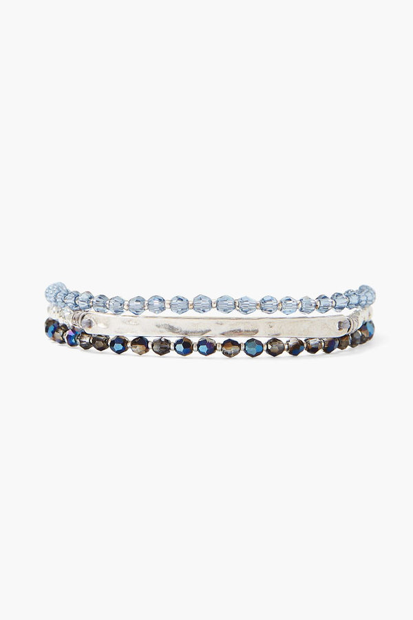Silver Bar Triple Naked Wrap Bracelet Blue Crystal Mix